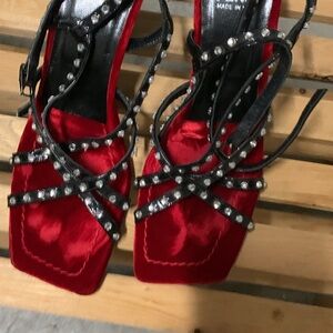Fendi Red and Black Strappy Sandals